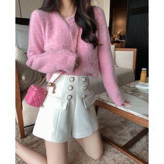 Cropped Embellished Cardigan Pink - One Size