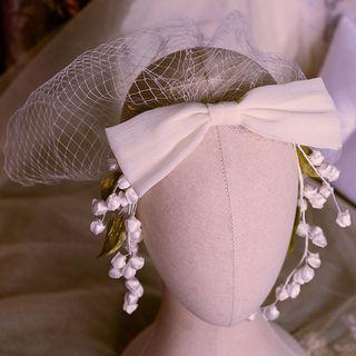 Wedding Bow-accent Mesh Headpiece Headpiece - White - One Size