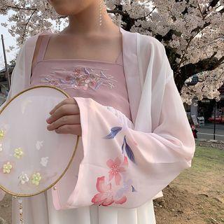 Embroidered A-line Midi Skirt / Light Jacket