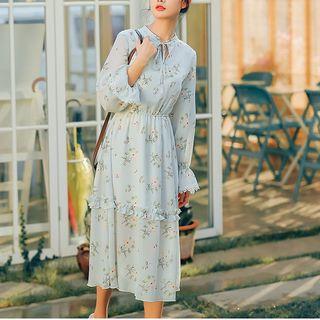 Bell-sleeve Floral Midi A-line Dress