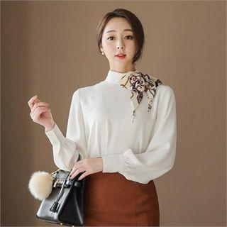 Mock-neck Printed Scarf Blouse