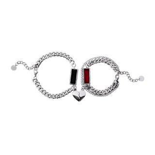 Set Of 2: Couple Matching Heart Magnetic Stainless Steel Bracelet Set Of 2 - Silver - One Size