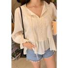 Laced Flounced Peasant Blouse Cream - One Size