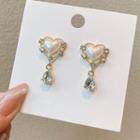 Heart Faux Pearl Rhinestone Dangle Earring 01 - 1 Pair - Gold & White - One Size