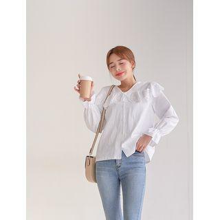 Plus Size Eyelet-lace Trim Blouse