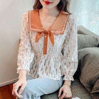 Contrast Collar Floral Lace Blouse