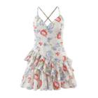 Strappy Floral Print Tiered Mini A-line Dress