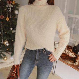 High-neck Furry-knit Top
