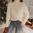 High-neck Furry-knit Top