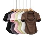 Mock Two-piece Short-sleeve Square Neck Plain Top