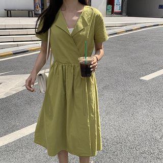 Lace Up Short-sleeve Midi A-line Dress