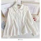 Dual-collar Ruffled Loose Shirt White - One Size