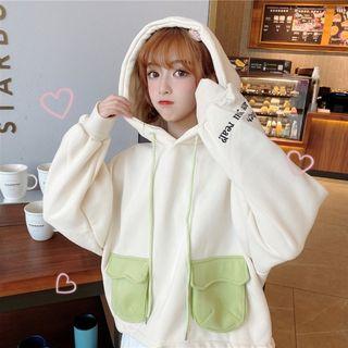Letter Embroidered Pocketed Drawstring Hoodie