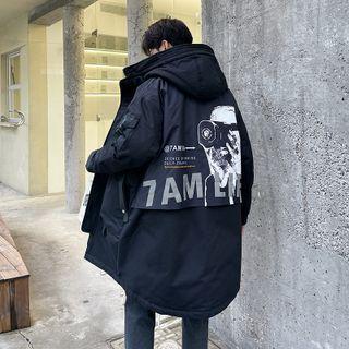 Graphic Print Hooded Zip-up Down Coat