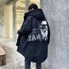 Graphic Print Hooded Zip-up Down Coat
