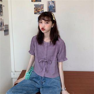 Plain Bow Short-sleeved Shirt As Shown In Figure - One Size