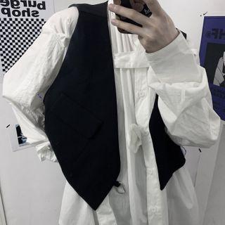 Irregular Hem Open Front Vest Black - One Size