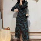 Long-sleeve Floral Slim Fit Long Dress