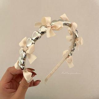 Ribbon Heart Headband 01 - 1 Pc - Beige - One Size