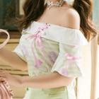 Unicorn Print Striped Off Shoulder Short Sleeve Top