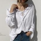 Wide-sleeve Lace-up M Lange Top White - One Size