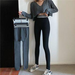 High Waist Striped Legging With Fleece Lining
