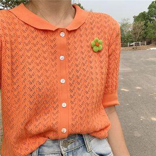 Plain Short-sleeve Knit Polo-shirt