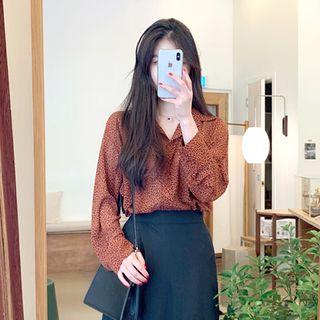 Leopard Chiffon Shirt Brick - One Size