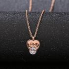Rhinestone & Heart Pendant Necklace Necklace - Rhinestone & Heart - Rose Gold - One Size