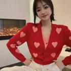 Mock Two-piece Heart Print Cardigan Red - One Size