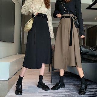 High-waist Asymmetrical A-line Midi Skirt