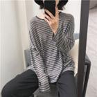 Pinstriped Long-sleeve T-shirt Black Stripe - Melange Gray - One Size