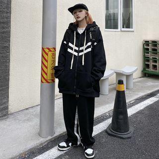Striped Zip-up Hoodie / Wide-leg Pants