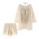 Fringed Knit Camisole / Lace Shorts / Lace Cardigan / Set