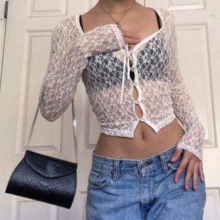 Long Sleeve Lace Crop Cardigan