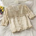 False-pocket Ruffled V-neck Blouse