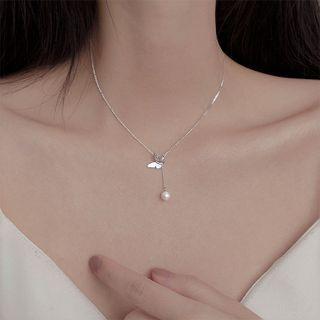 Butterfly Pendant Sterling Silver Y Necklace Silver - One Size