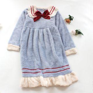 Sailor Collar Coral Fleece Lounge Dress