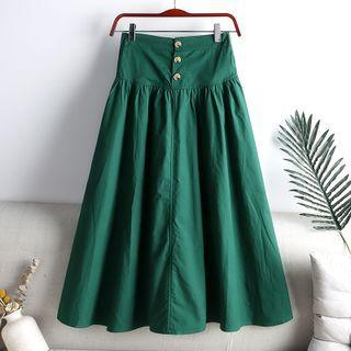 Plain Button A-line Midi Skirt