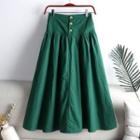 Plain Button A-line Midi Skirt