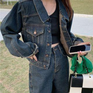Denim Cropped Jacket / Loose Fit Jeans