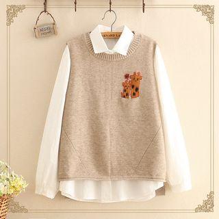 Giraffe Print Round-neck Knit Vest