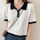 Short-sleeve Polo Knit Top B6280 - White - One Size