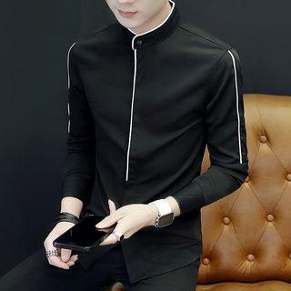 Contrast-trim Band Collar Shirt