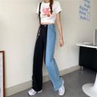 High-waist Two-tone Panel Wide-leg Jeans