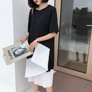 Short-sleeve Midi Chiffon Panel Dress