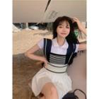 Patterned Sweater Vest Vest - Off-white & Black - One Size