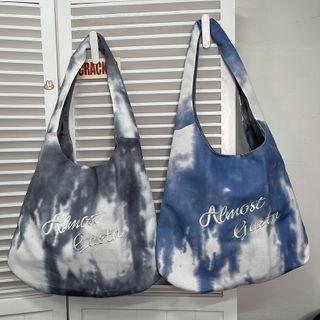 Tie-dye Print Letter Embroidered Tote Bag