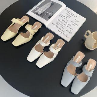 Square Toe Chunky-heel Mules