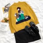 Long-sleeve Dog Printed Knit Sweater As Shown In Figure - One Size